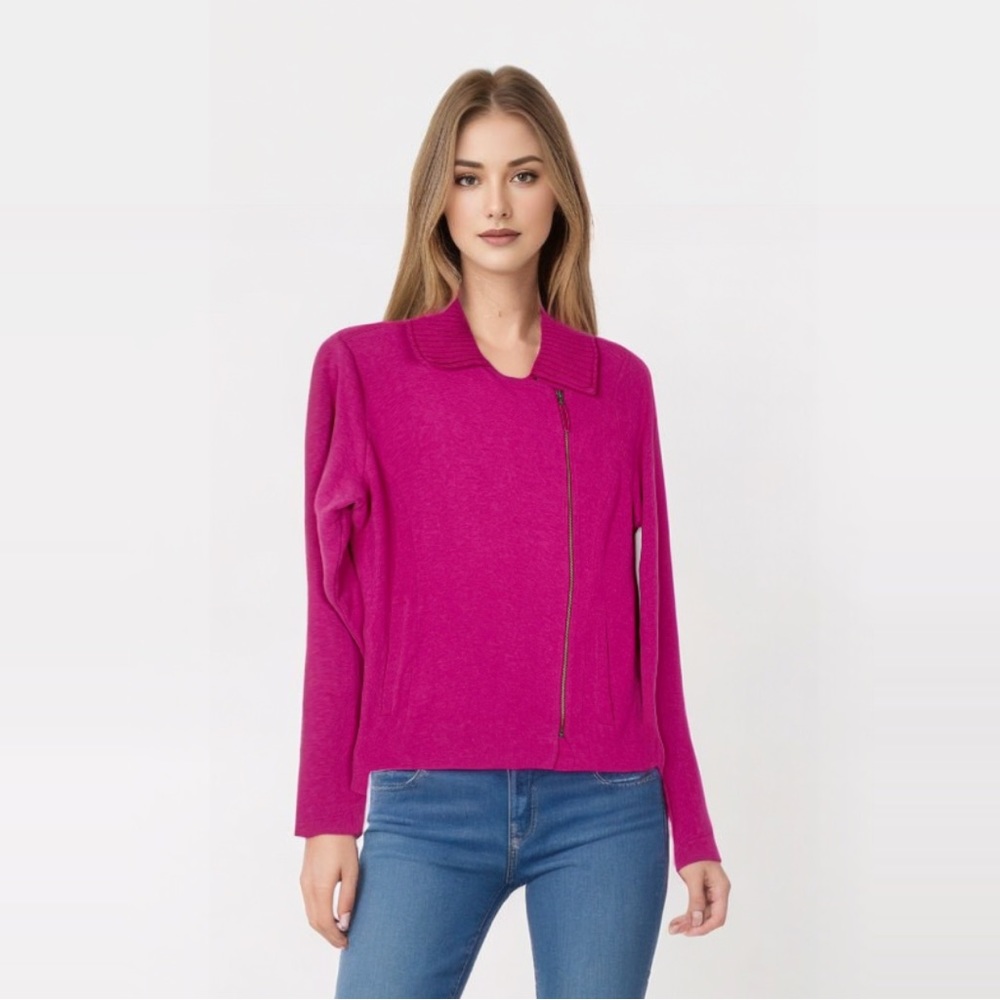 L.L.Bean Double Breasted Off Center Full Zip Moto Sweatshirt Small Pink #5652